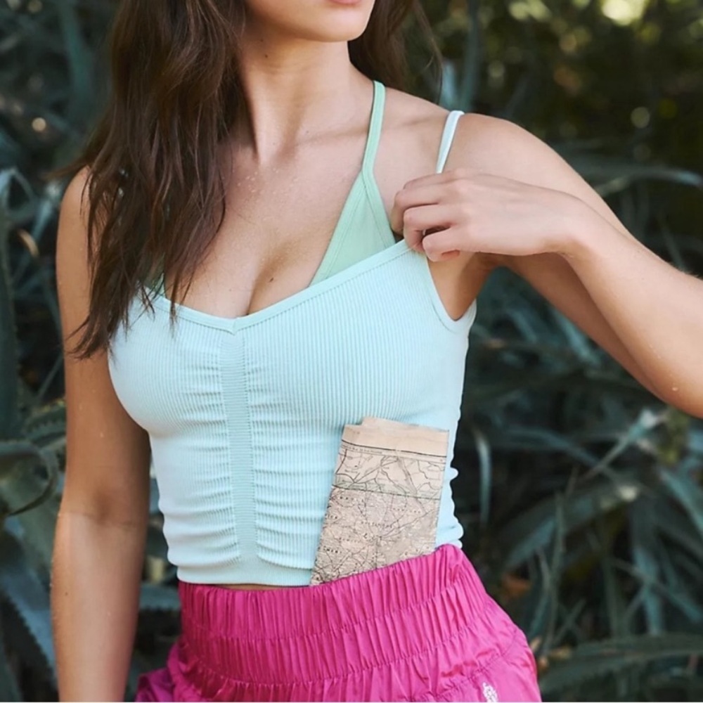 Free People Double The Fun Cami in White/Spearmint Combo ~ New ~ Size XS/S